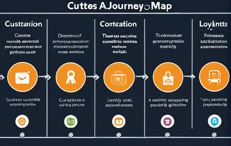 **
Prompt: A customer journey map visually depicting stages (awareness, consideration, purchase, experience, loyalty). Include diverse touchpoints like social media, website, store, and customer service. Show customer emotions (curiosity, hesitation, satisfaction, loyalty) with corresponding icons or expressions. Emphasize data-driven insights and AI's role in personalization.
**