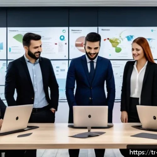Home 31 고객 여정 맵을 통한 서비스 개선 사례 - A modern Turkish e-commerce customer service center scene showing a diverse team of employees engagi...